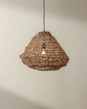 Handwoven Paper Form Cocoon Pendant | Natural