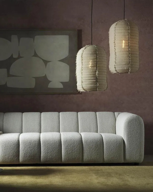 Japanese Oblong Linen Pendant Light Living Area