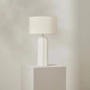 Mid-Century Velvet Table Lamp | White