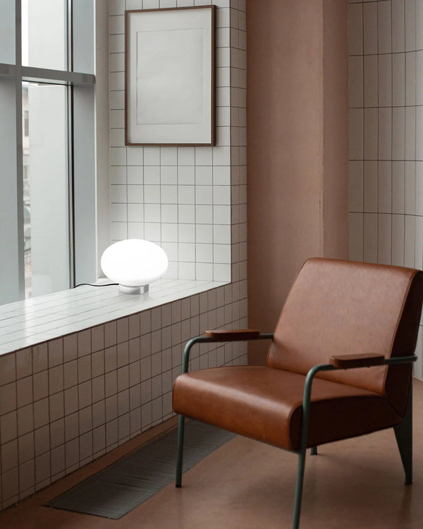 Oval White Glass Table Lamp