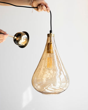 Lustre Teardrop Glass Stone Pendant Light Gold