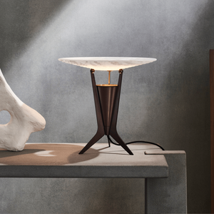 Mid-Century Alabaster and Brass Table Lamp | Lighting Collective | bronze on a console