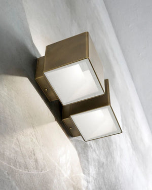 Modern Cube Brass and Plaster Wall Light