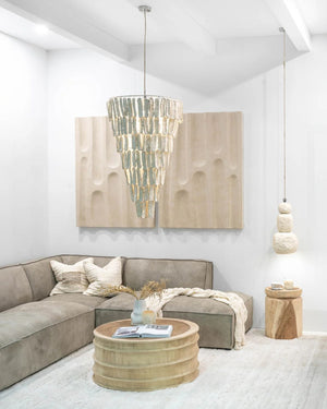 Organic Paper Mache Chandelier Shade | Zula | Lighting Collective | Pendant in Living Room Above Coffee Table