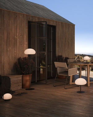 Ovate Portable Floor Lamp and matching range designs featured an outdoor Wooden Deck