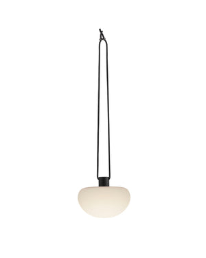 Pendant light with white glass shade and black metal fixture on a white background - Lighting Collective 