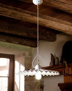 Pleated Plate White Glazed Ceramic Pendant