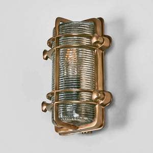 Rectangular Caged Rib Glass and Brass Wall Light