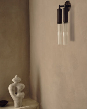 Reeded Glass and Brass Cylindrical Double Wall Light