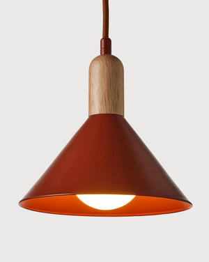 Sibling Pendant light with wooden finish and terracotta shade