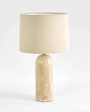 Smooth Travertine & Linen Table Lamp | Lighting Collective 