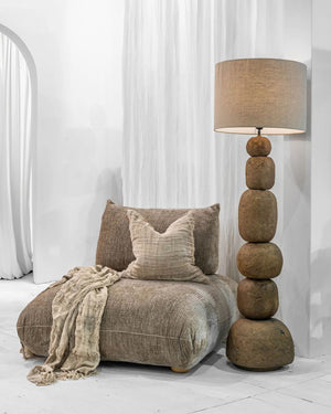 Stacked Pebble Floor Lamp | Lulah | Dark Roast | Floor Lamp Next to Neutral Sofa