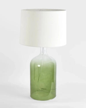 Lamp with a green gradient base and white shade on a white background