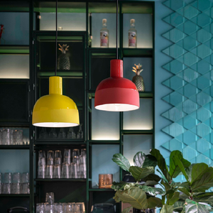 Two Tone Ceramic Dome Pendant Light | Lighting Collective | yellow and red finishes in a modern living room