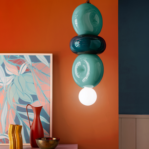 Vibrant Playful Ceramic Pendant | Lighting Collective | Configuration 2 turquoise green in a colourful living room