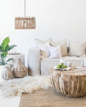 Wide Teak Branch Shade | Primitive | Lighting Collective | Pendant in Living Room