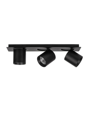 Adjustable Aluminium Bar Light 3 light in matte black with three adjustable cylindrical spot heads on white background