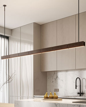 Australian Timber Tile Linear Pendant | Walnut | Black Rod | Lighting Collective