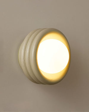 Round Rippled Wall Sconce with Glass Orb Diffuser in Olive Green Finish