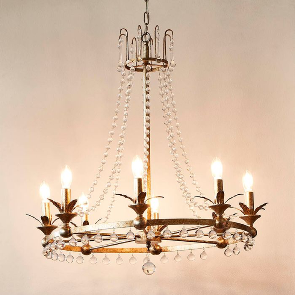Classic Eclectic Brass and Crystal Chandelier