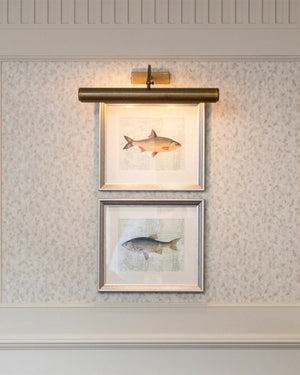 Brass picture light above two paintings