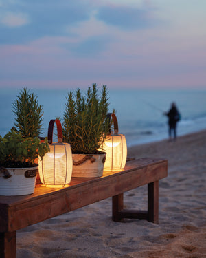 Cotton Shade Portable Lamp Outside by the beach