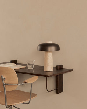 Curved Aluminium and Travertine Table Lamp | Reverse-Lighting Collective
