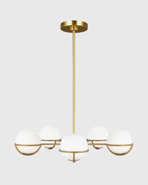 Etched Glass Orb 5lt Chandelier | Brass |  Lighting Collective