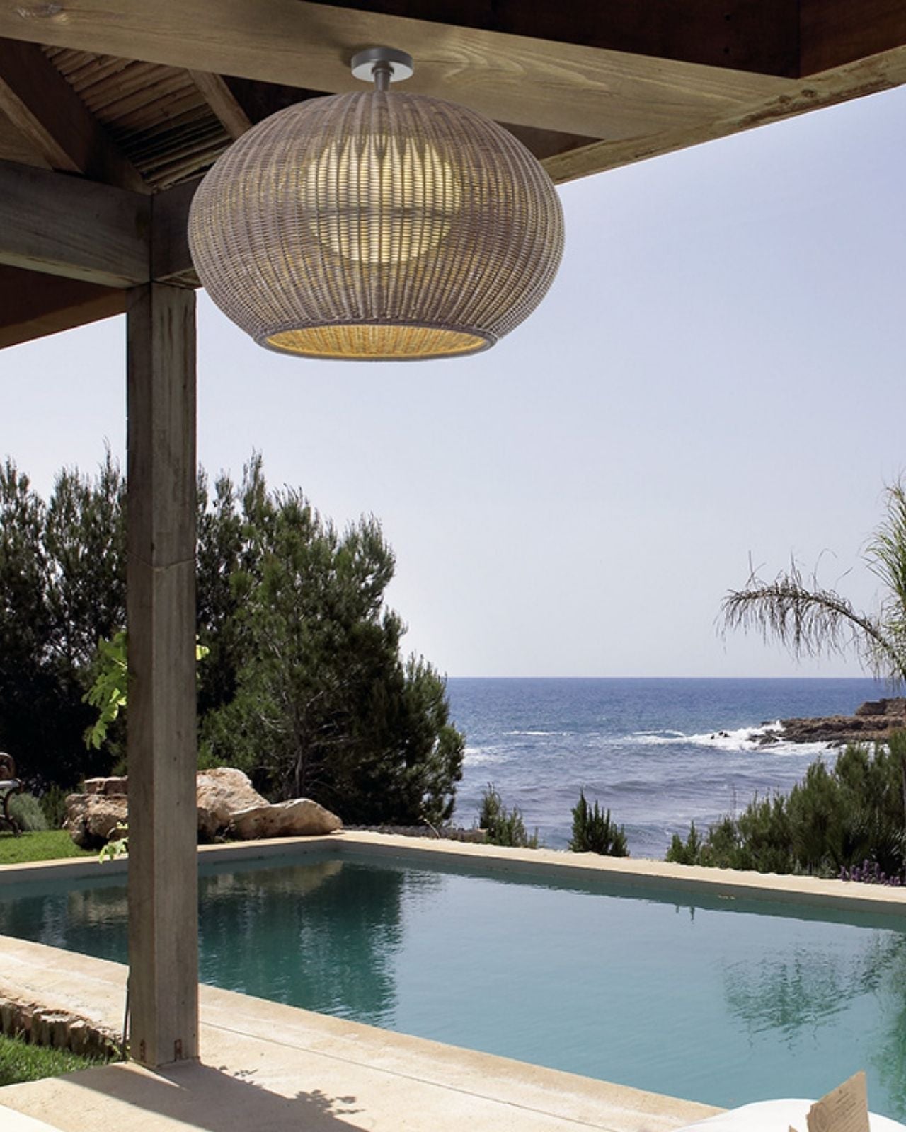 Invert Sphere Ceiling Exterior Woven Sphere Ceiling Light | Lighting Collective