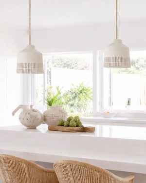 Handmade Clay Pendant Light | Magnolia | Cream Styled in a Minimalist Kitchen