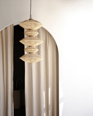 Handwoven Cotton Vertical Pendant Light | Styled in a Minimalist Living Room