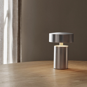 Portable Modern Mushroom Table Lamp | Column brushed finish on a table