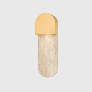 Elegant Oblong Outdoor Wall Light aged brass and travertine finish