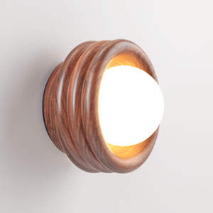 Australian Contemporary Rippled Timber Wall Light walnut side view