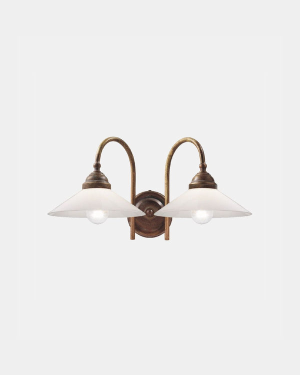 Italian Brass & Glass Two Light Wall Light