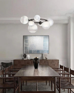 Italian Glass Ring Pendant Light | 7 Light | Black Nickel | White | Lighting Collective