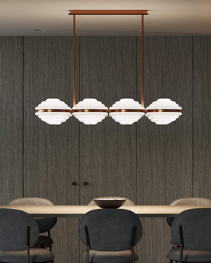 Mid-century luxury pendant over a dining table in a modern home