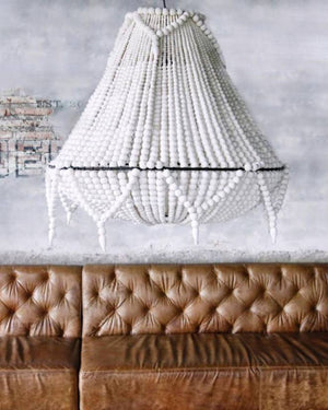Large Natural Wooden Beaded Chandelier