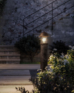 Capped Brass & Copper Bollard | 660mm | Clear in the pathway in a garden 