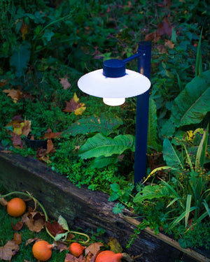 Classic Shaded Bollard Light | Small | Frosted | Steel Blue | Lighting Collective