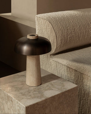 Curved Aluminium and Travertine Table Lamp | Reverse | Lighting Collective