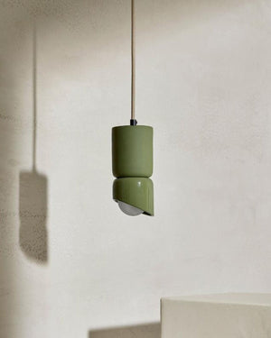 Handmade Ceramic Cylindrical Pendant | Sage & Black | SALE | Lighting Collective