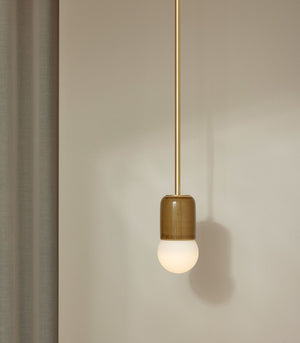 Handmade Ceramic Suspended Rod Pendant | Terra | Chartreuse | Brass | Lighting Collective