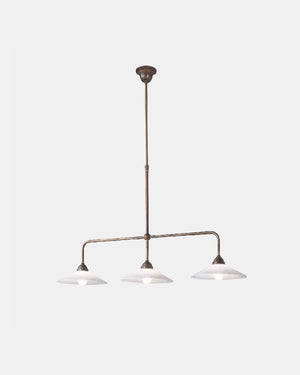 Italian Brass & Glass Linear Pendant Light | Three Lights