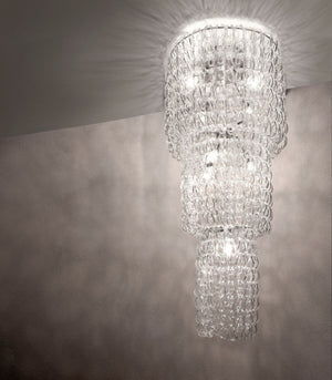 Italian Chain Link Glass Ceiling Light | Three-Tier Large | Crystal | Lighting Collective