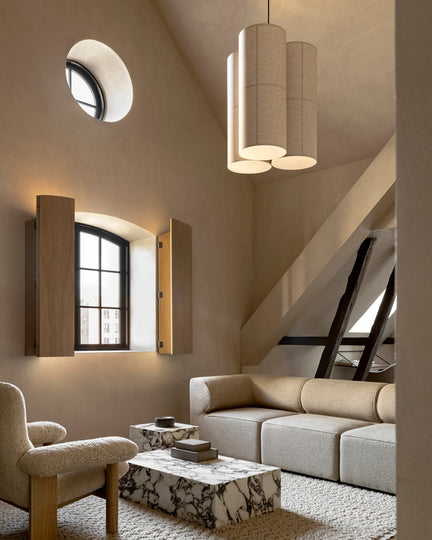 Minimalist Linen Trio Cluster Pendant | Hashira | Lighting Collective