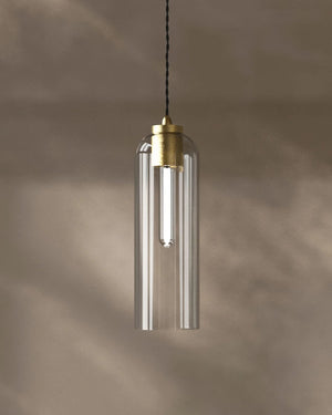 Modern Tubular Glass Pendant Light | Clear Brass | Lighting Collective