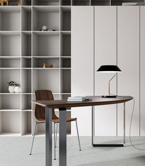 Balanced Black & Synthetic Rattan Table Lamp