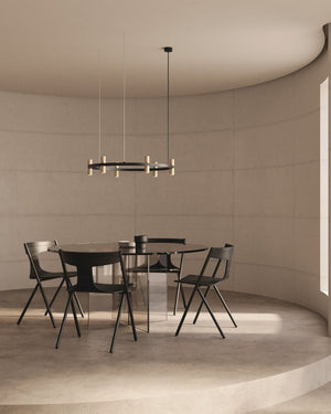 Modern Gold and Black 12lt Chandelier in a modern dining room