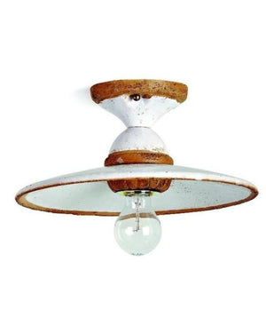 Maiolica Dish Ceiling Light White and Terracotta Trim 